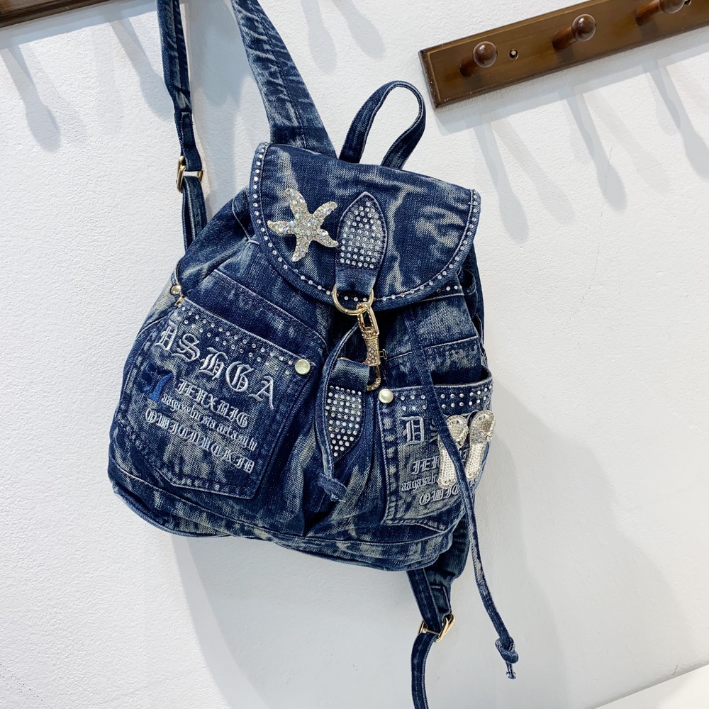 Luxury Bags Denim - iPinee Luksusowy dżinsowy plecak damski Wysokiej