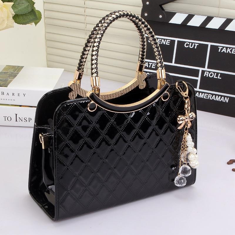Top Handle Patent Bag - Damskie błyszczące torebki typu tote z