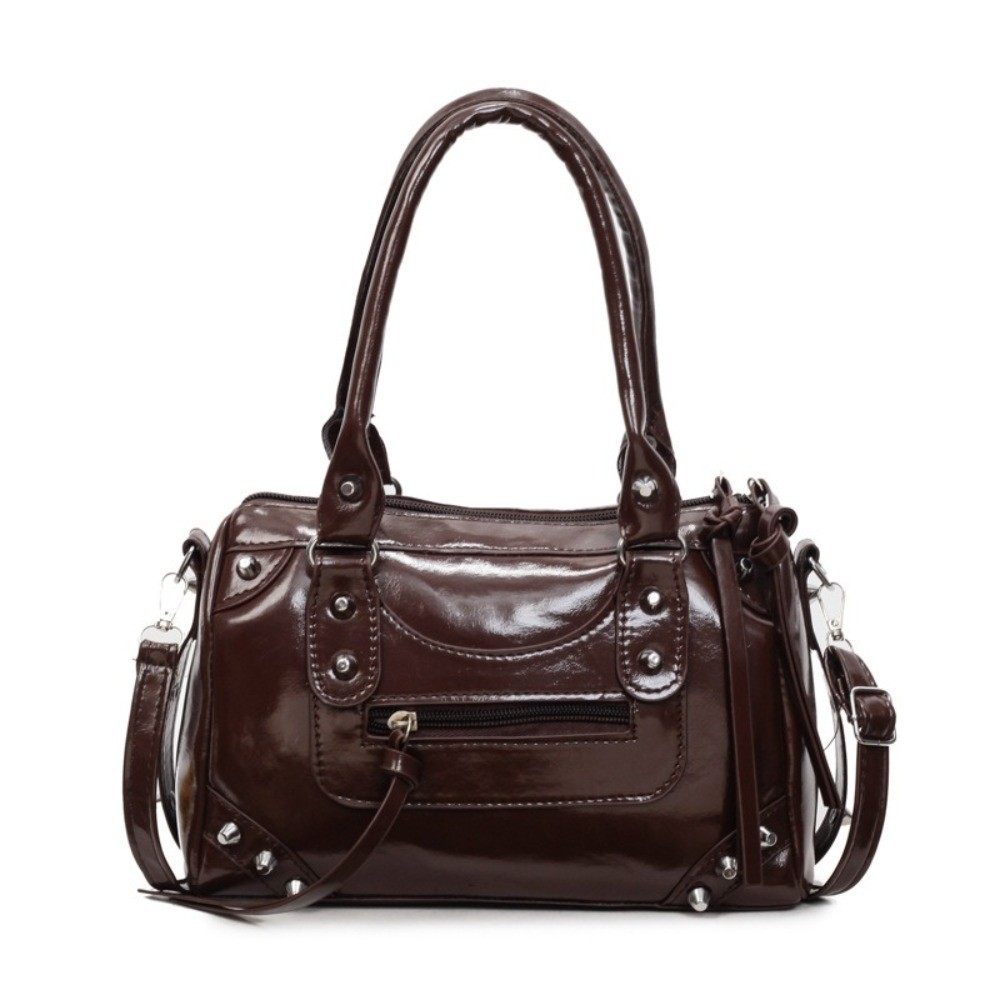 Top Handle Patent Bag - Modna torba na ramię z nitami,