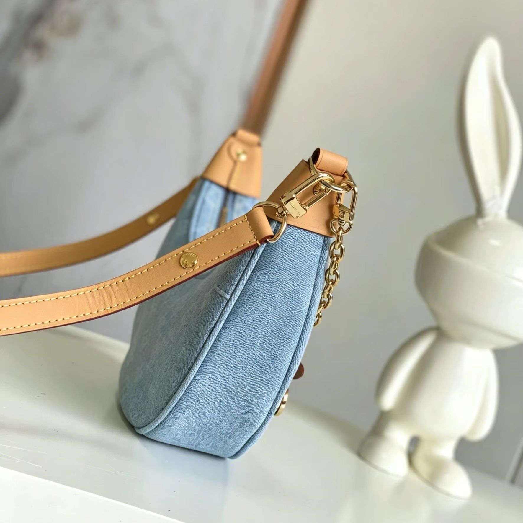 Luxury Bags Denim - Jasnoniebieska żakardowa dżinsowa torebka typu hobo