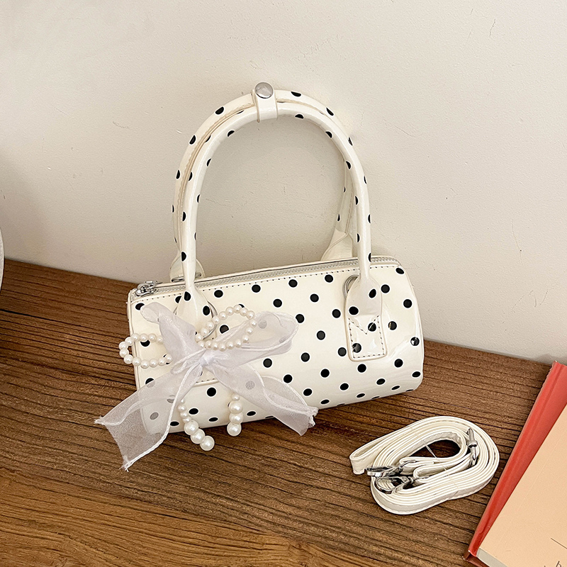 Top Handle Patent Bag - Koreańska mini torebka w kropki, urocza